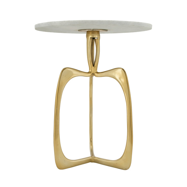 Metal 20" Accent Table W/ White Marble, Gold  Kd