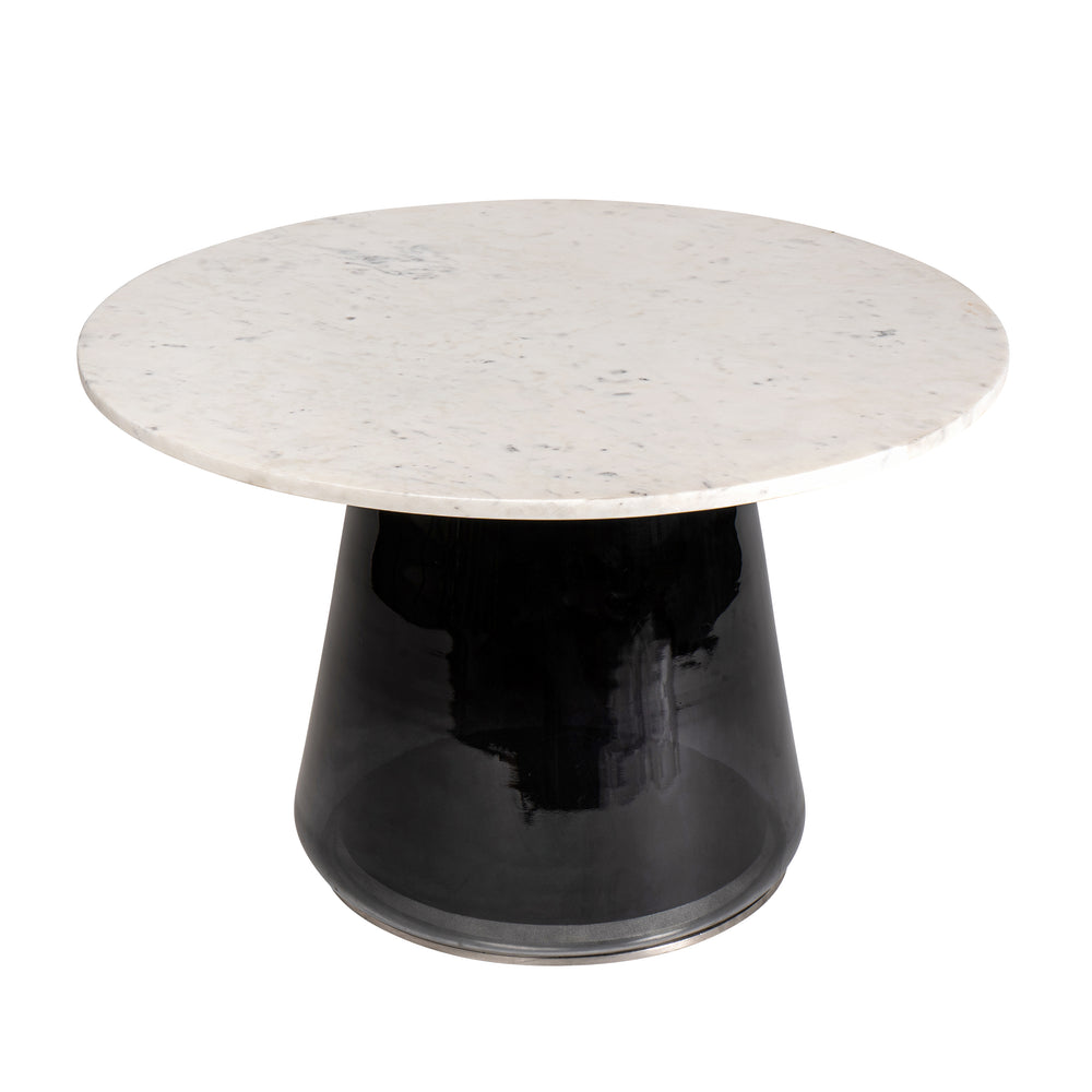 Marble Top, 19"h Coffee Table Gls Base, Wht/blk