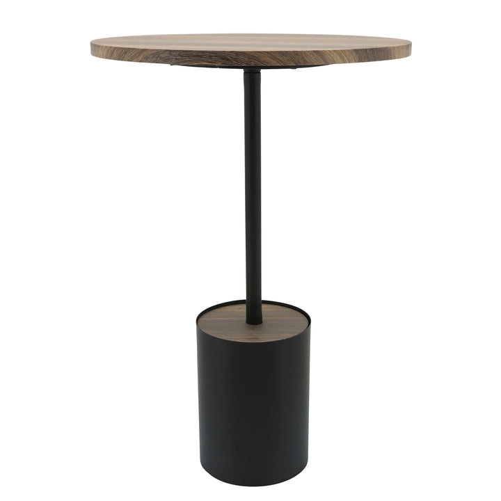 Metal, 24"h Side Table Wooden Top, Black/brown