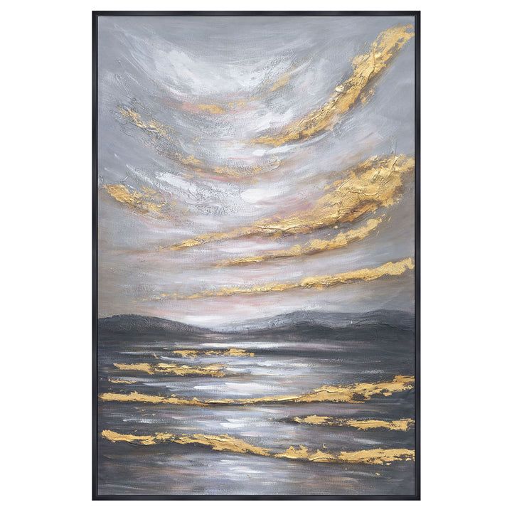 40x60 Sky Hand Painted Canvas, Gray/gold