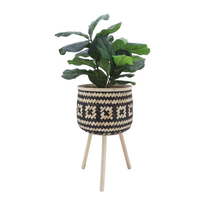 Bamboo S/3 11/13/15" Checkered Planters, Brown