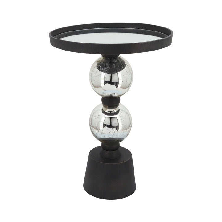 Metal, 22"h Orb Side Table, Mirror Top, Sil/blk