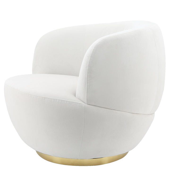 Velveteen Swivel Chair With Gold Base, White