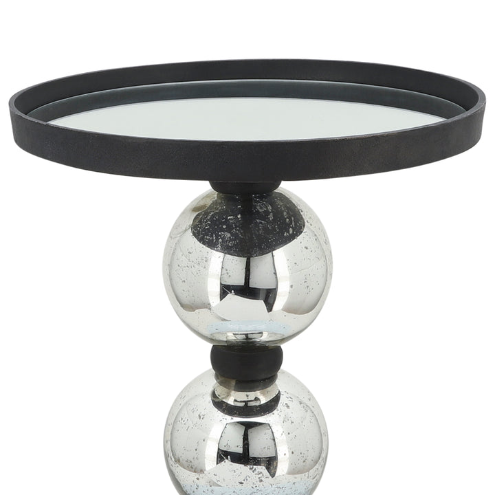 Metal, 22"h Orb Side Table, Mirror Top, Sil/blk