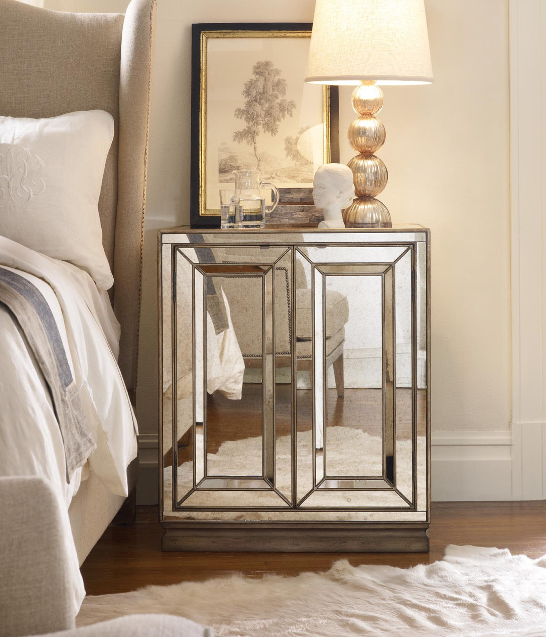 American Home Furniture | Hooker Furniture - Sanctuary Two-Door Mirrored Nightstand - Visage