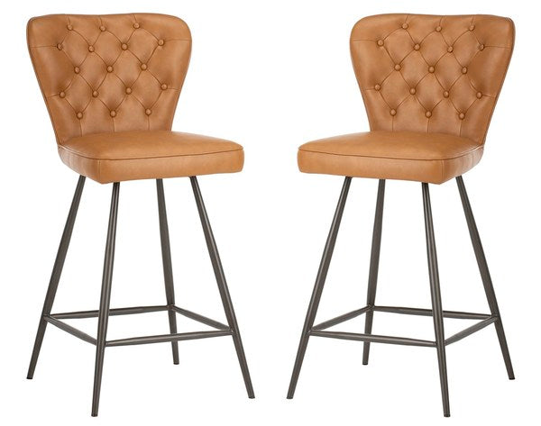 ASHBY 26"H MID CENTURY MODERN LEATHER TUFTED SWIVEL COUNTER STOOL (SET OF 2) - Safavieh - AmericanHomeFurniture