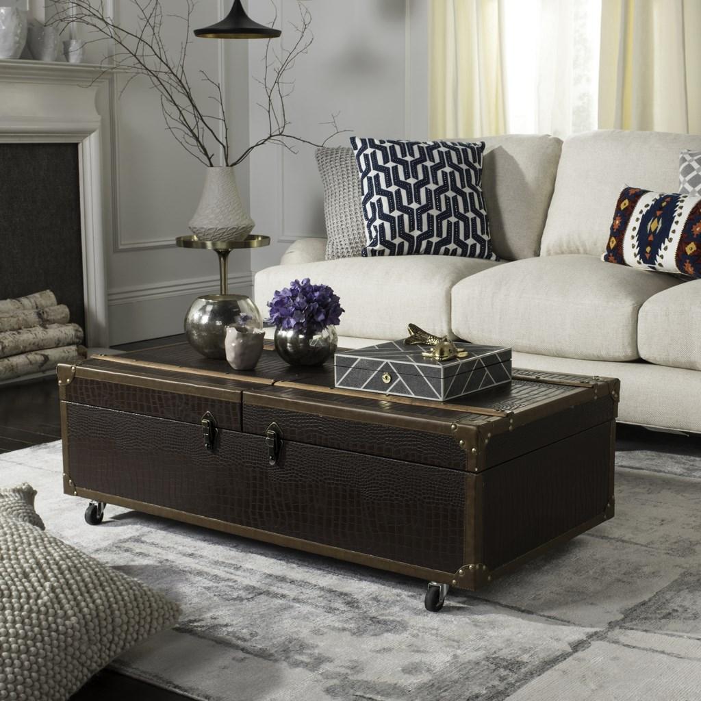 Safavieh Zoe Coffee Table Storage Trunk With Wine Rack Grey