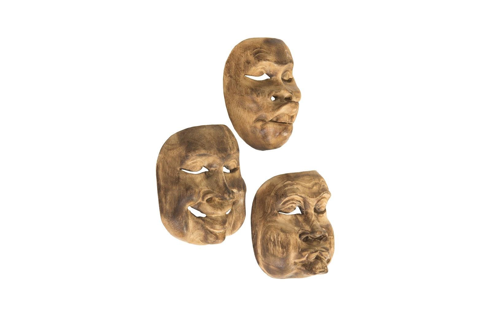 Phillips Collection Indonesian Masks, Set of 3, Teak Wood, Assorted WALL ACCENTS