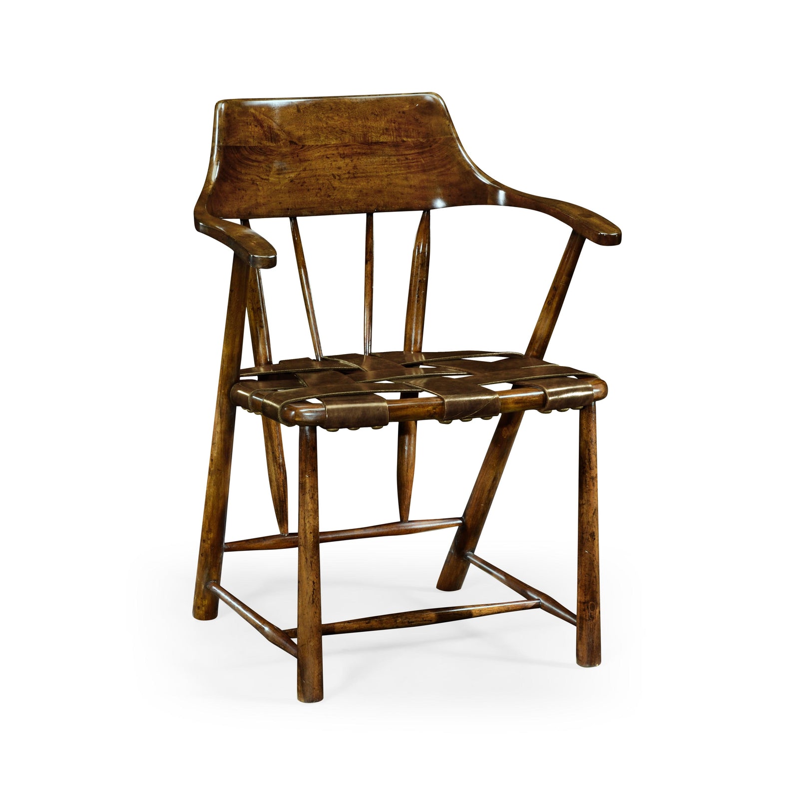 Jonathan Charles Curated Walnut Smokers Armchair With Leather Seat - Set of 2 DINING CHAIRS