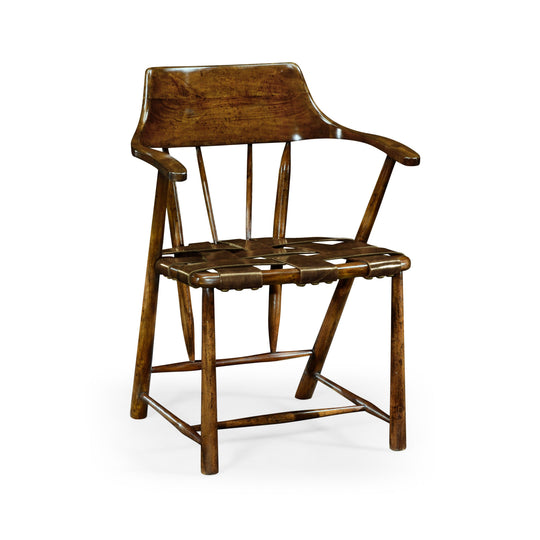 Jonathan Charles Curated Walnut Smokers Armchair With Leather Seat - Set of 2 DINING CHAIRS