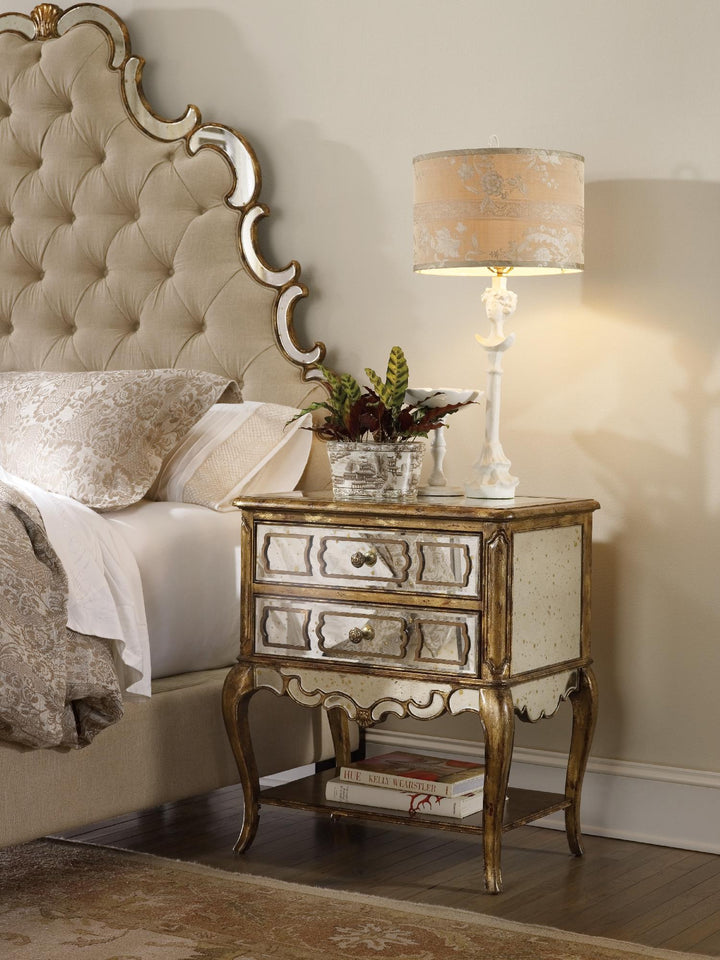 American Home Furniture | Hooker Furniture - Sanctuary Mirrored Leg Nightstand-Bling