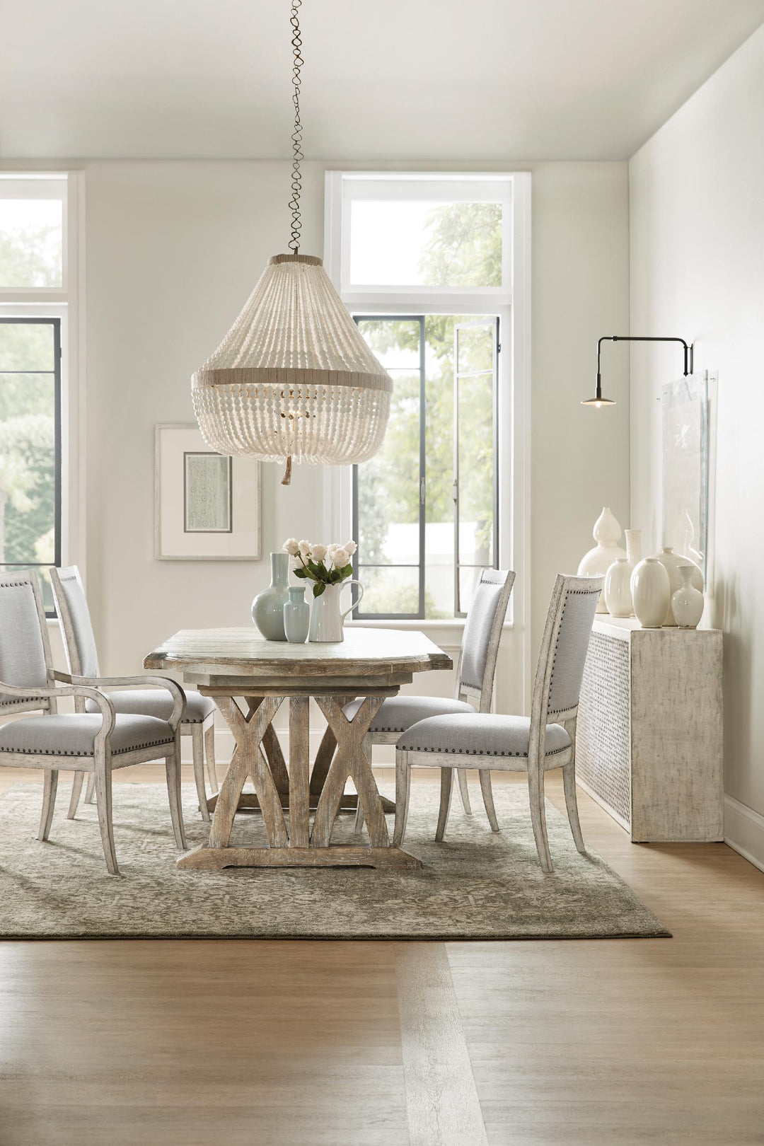 American Home Furniture | Hooker Furniture - Boheme Colibri 88in Trestle Dining Table with1-20in Leaf