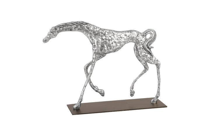 Prancing Horse Sculpture on Black Metal Base, Silver Leaf - Phillips Collection - AmericanHomeFurniture