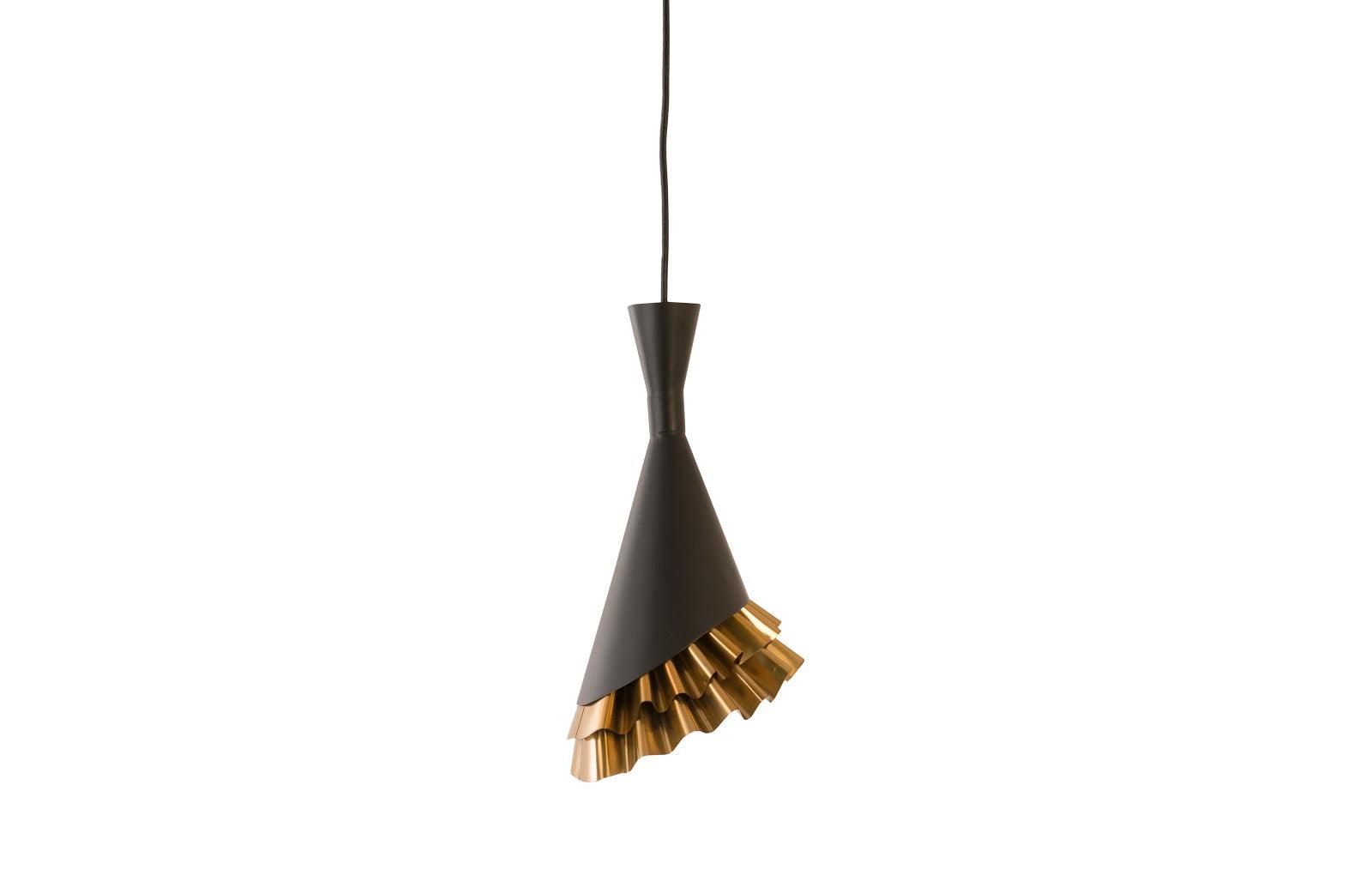 Phillips Collection Ruffle Pendant Lamp, Black/Brass PENDANT LIGHTING