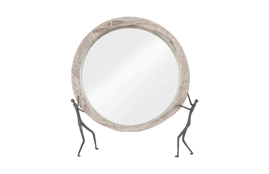 Phillips Collection Atlas Mirror, Chamcha Wood, Gray Stone Finish, Metal WALL MIRRORS