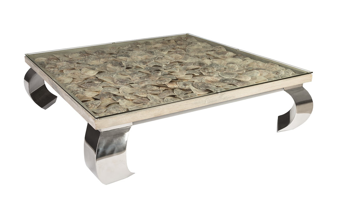 Shell Coffee Table, Glass Top, Ming Stainless Steel Legs - Phillips Collection - AmericanHomeFurniture