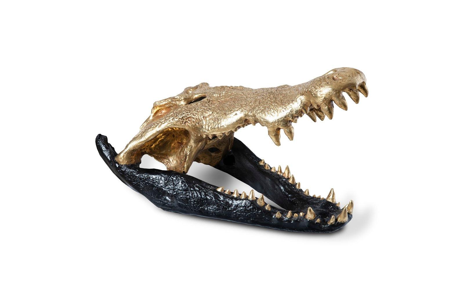 Phillips Collection Crocodile Skull, Black/Gold Leaf DECORATIVE OBJECTS