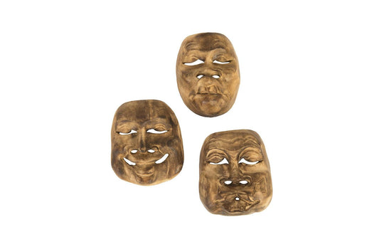 Phillips Collection Indonesian Masks, Set of 3, Teak Wood, Assorted WALL ACCENTS