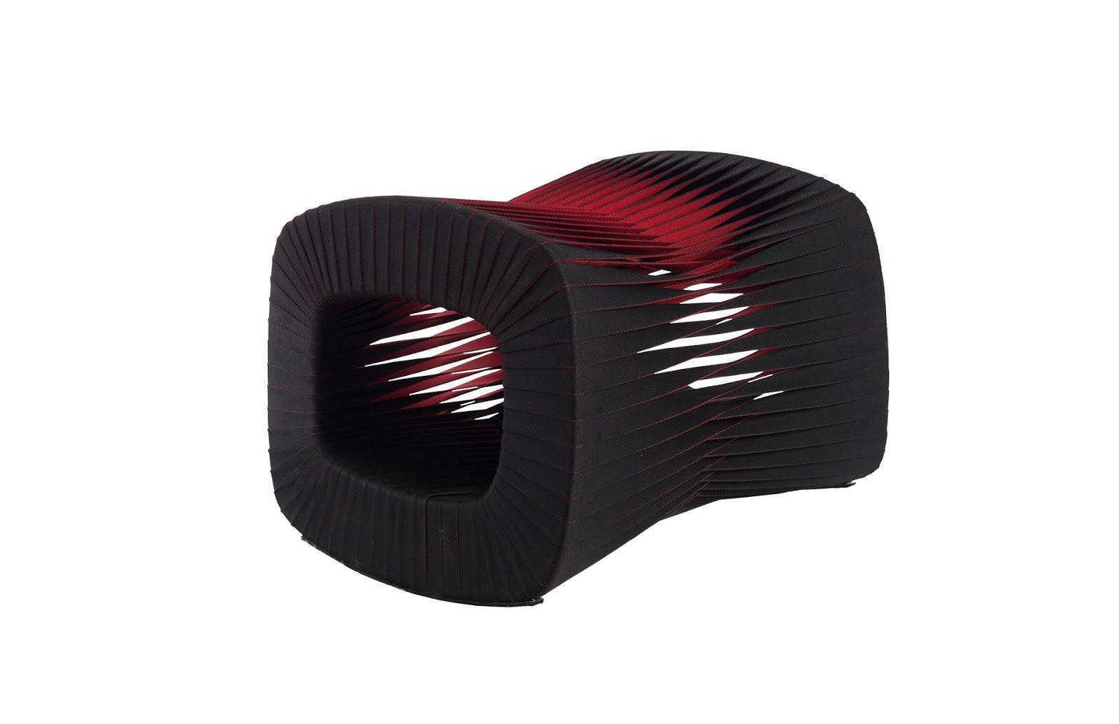 Phillips Collection Seat Belt Ottoman, Black/Red OTTOMANS, POUFS, + STOOLS