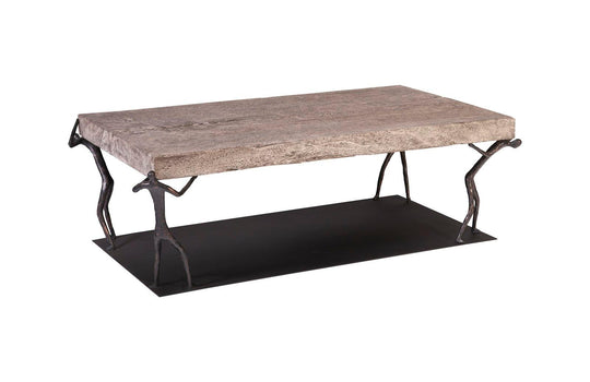 Phillips Collection Atlas Coffee Table, Chamcha Wood, Gray Stone Finish, Metal COFFEE TABLES