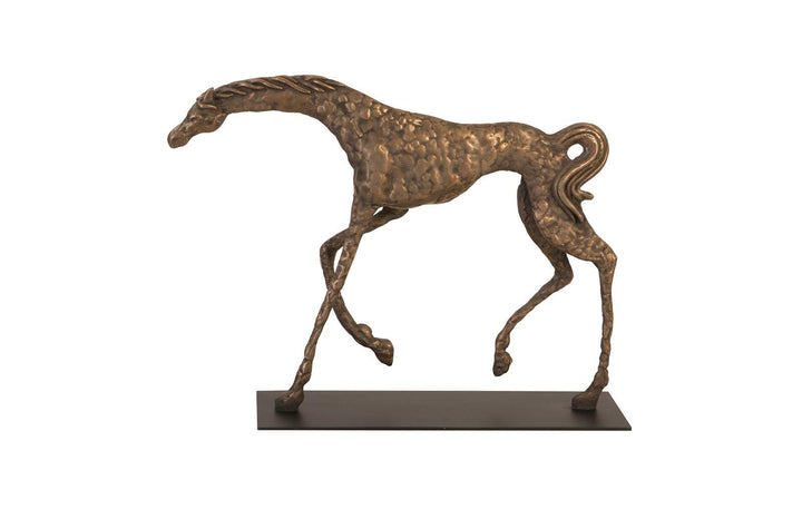 Prancing Horse Sculpture on Black Metal Base, Resin, Bronze Finish - Phillips Collection - AmericanHomeFurniture