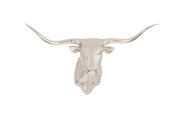 Longhorn Bull Wall Art, Resin, Silver Leaf - Phillips Collection - AmericanHomeFurniture