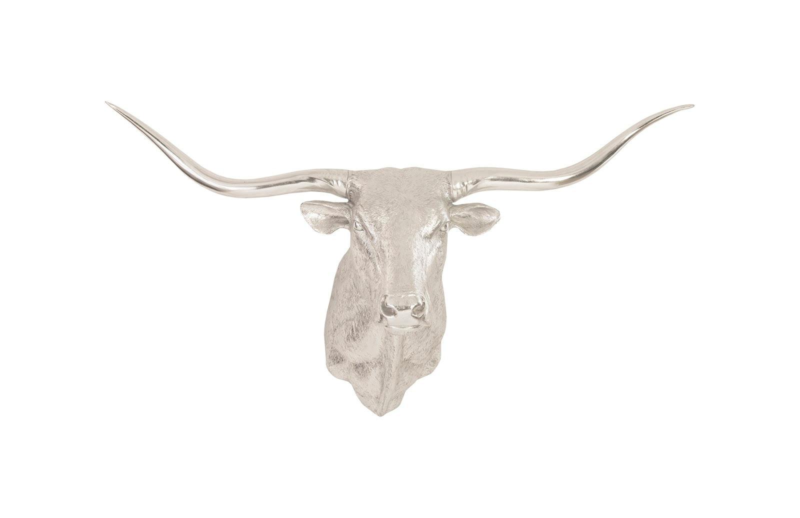 Phillips Collection Longhorn Bull Wall Art, Resin, Silver Leaf WALL ACCENTS