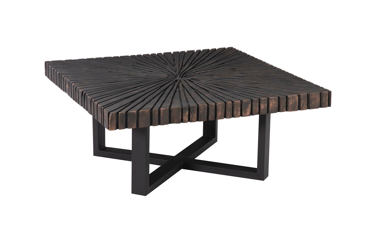 Phillips Collection Chainsaw Coffee Table, Square, Black Iron Cross Base, Black/Copper COFFEE TABLES