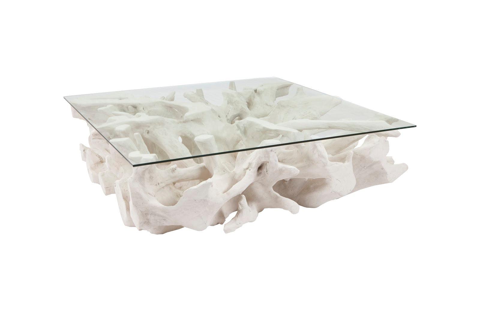 Phillips Collection Cast Root Coffee Table, White Stone, With Glass COFFEE TABLES