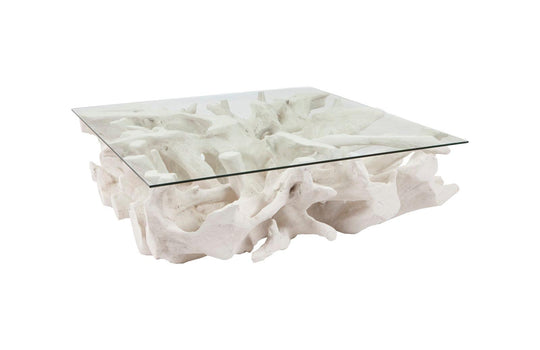 Phillips Collection Cast Root Coffee Table, White Stone, With Glass COFFEE TABLES