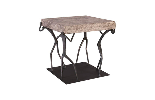 Phillips Collection Atlas Side Table, Chamcha Wood, Gray Stone Finish, Metal ACCENT TABLES