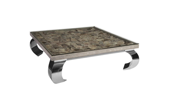 Phillips Collection Shell Coffee Table, w/Glass, Ming SS Legs COFFEE TABLES