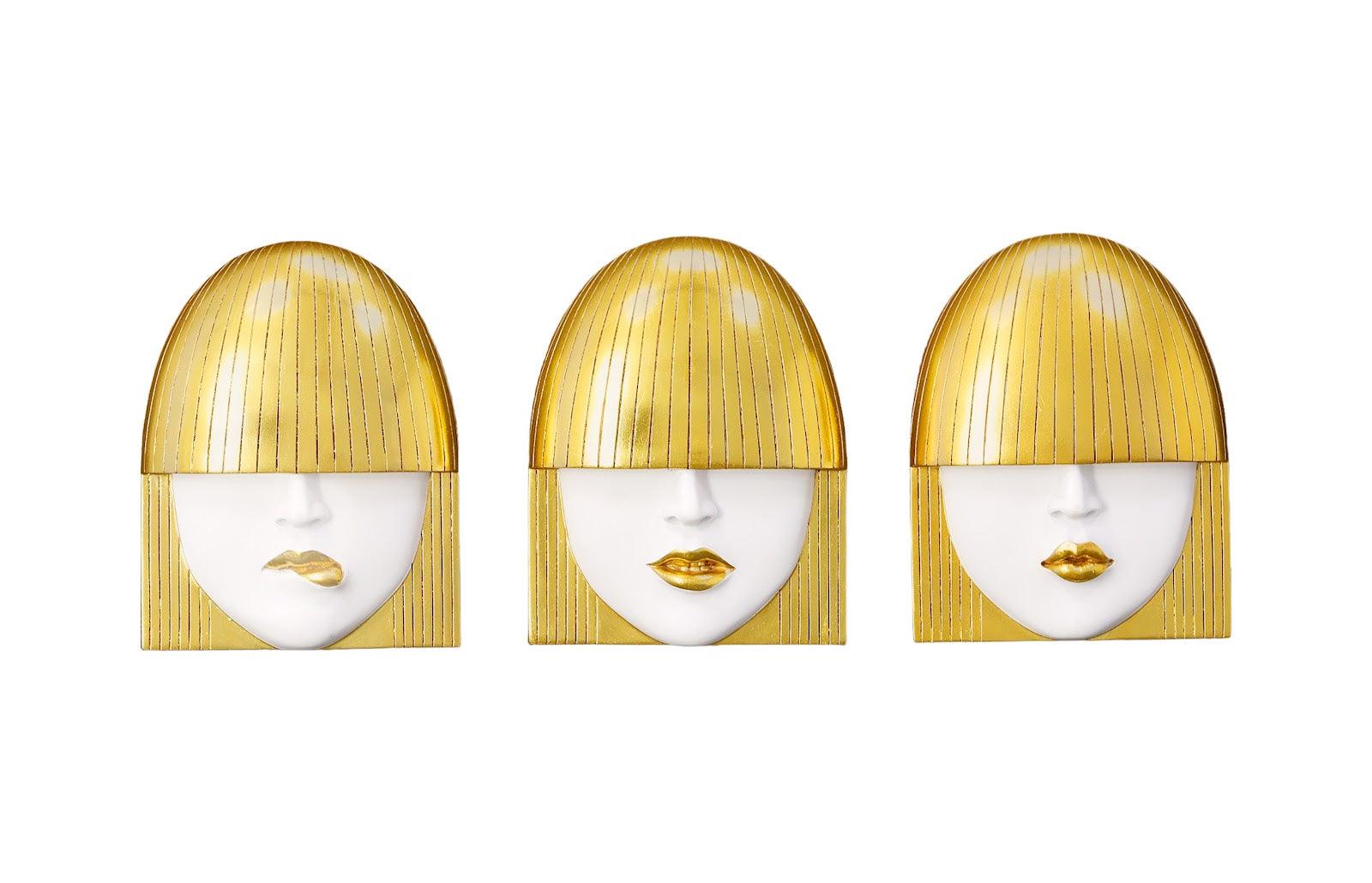 Phillips Collection Fashion Faces Wall Art, Small, White and Gold Leaf, Set of 3 WALL ACCENTS