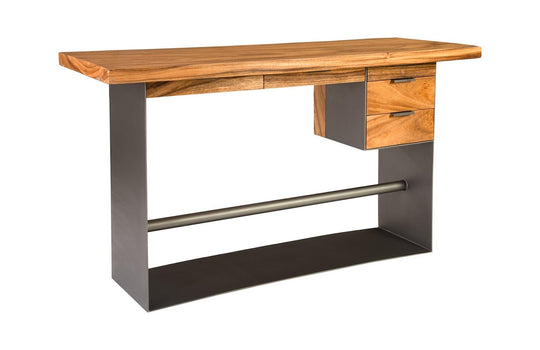 Phillips Collection Iron Frame Standing Desk with Drawers, Chamcha Wood, Natural, Bar Height DESKS