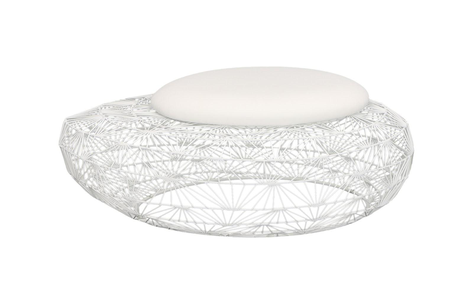 Phillips Collection Wire Mesh Stone Stool with Cushion, LG OTTOMANS, POUFS, + STOOLS