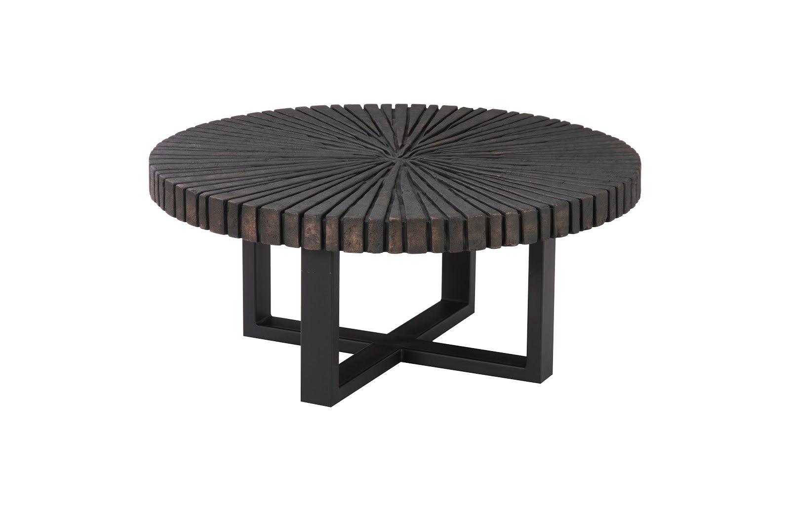 Phillips Collection Chainsaw Coffee Table, Round, Black Iron Cross Base, Black/Copper COFFEE TABLES