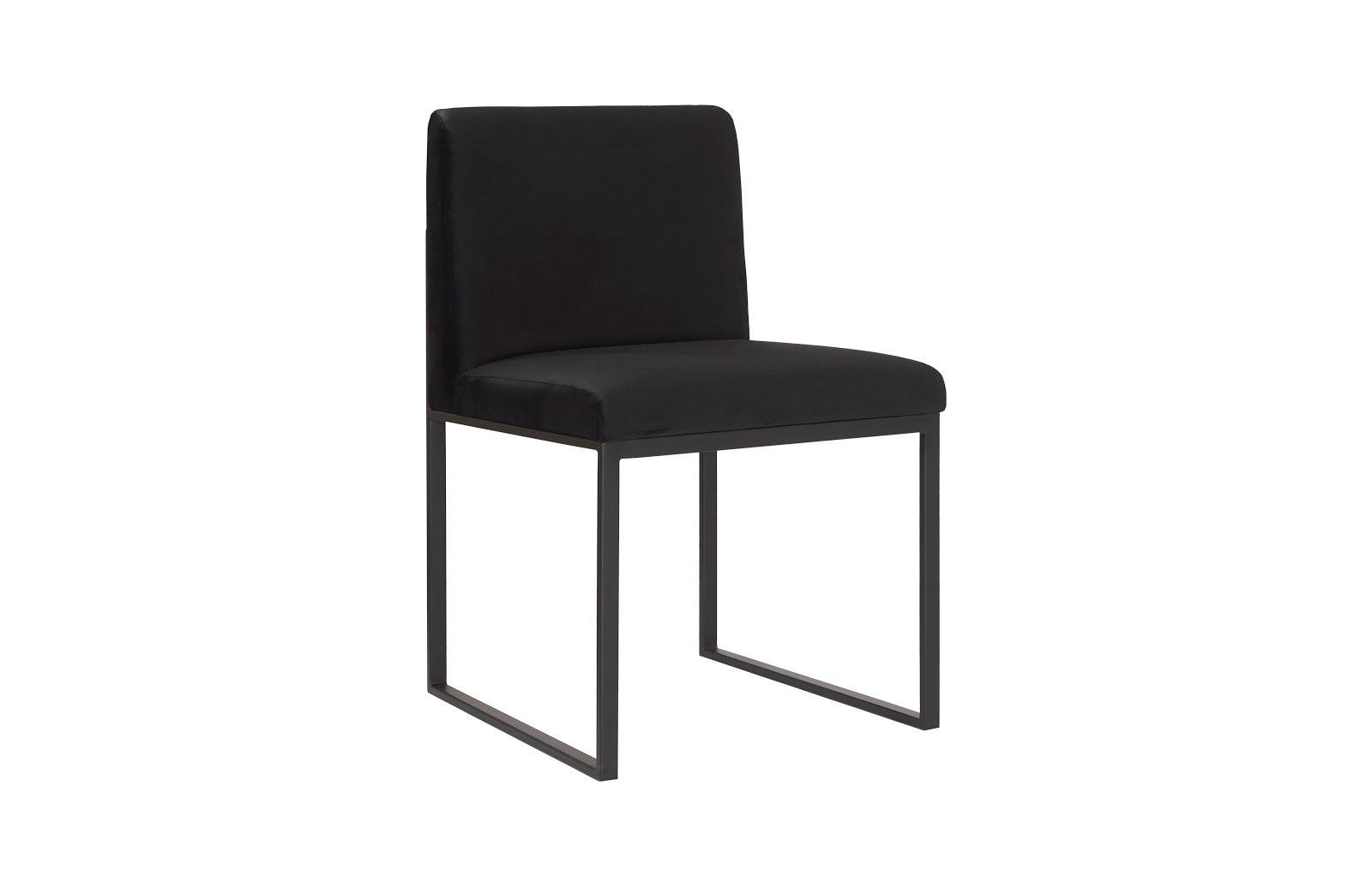 Phillips Collection Frozen Dining Chair, Black Velvet Fabric, Matte Black Metal Frame - Set of 2 DINING CHAIRS