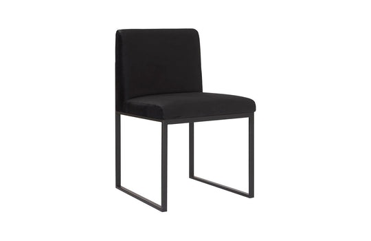 Phillips Collection Frozen Dining Chair, Black Velvet Fabric, Matte Black Metal Frame - Set of 2 DINING CHAIRS