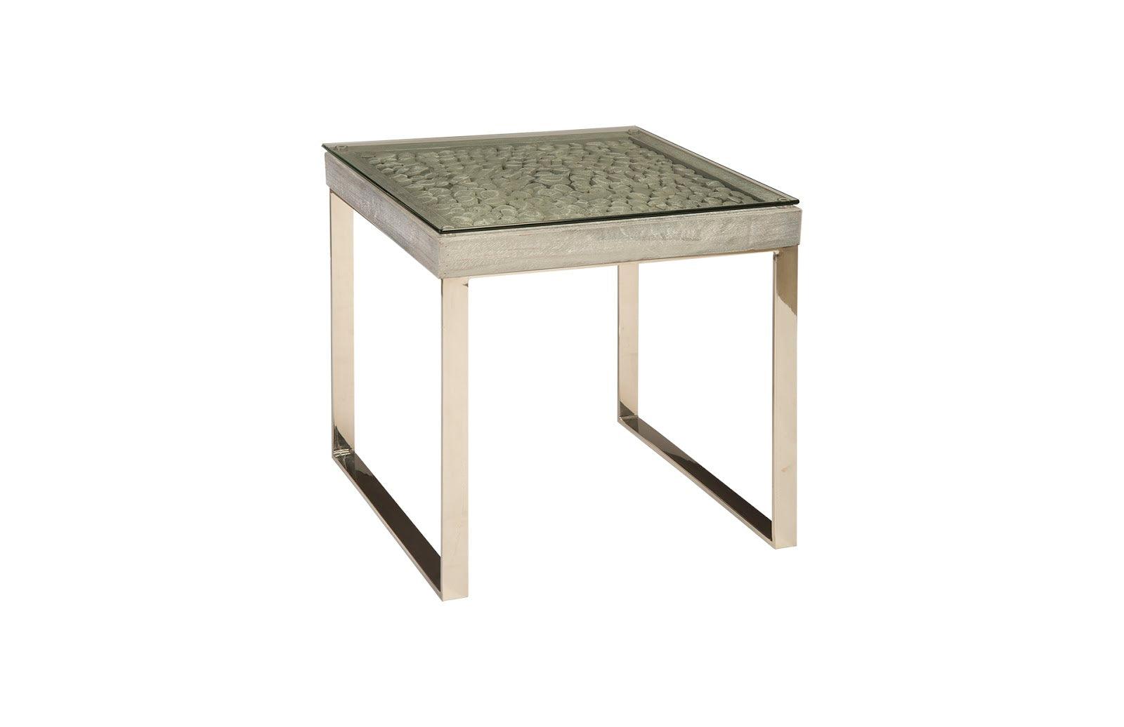 Phillips Collection Driftwood Side Table, Wood, Glass, Stainless Steel Base, Scaff Finish ACCENT TABLES