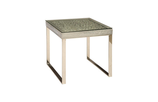 Phillips Collection Driftwood Side Table, Wood, Glass, Stainless Steel Base, Scaff Finish ACCENT TABLES