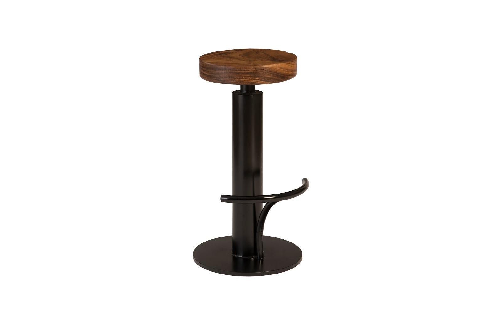 Phillips Collection Black Iron Bar Stool, Swivel Seat, Chamcha Wood, Natural BAR STOOLS + COUNTER STOOLS