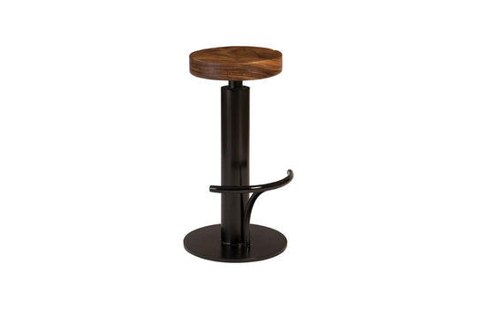 Phillips Collection Black Iron Bar Stool, Swivel Seat, Chamcha Wood, Natural BAR STOOLS + COUNTER STOOLS