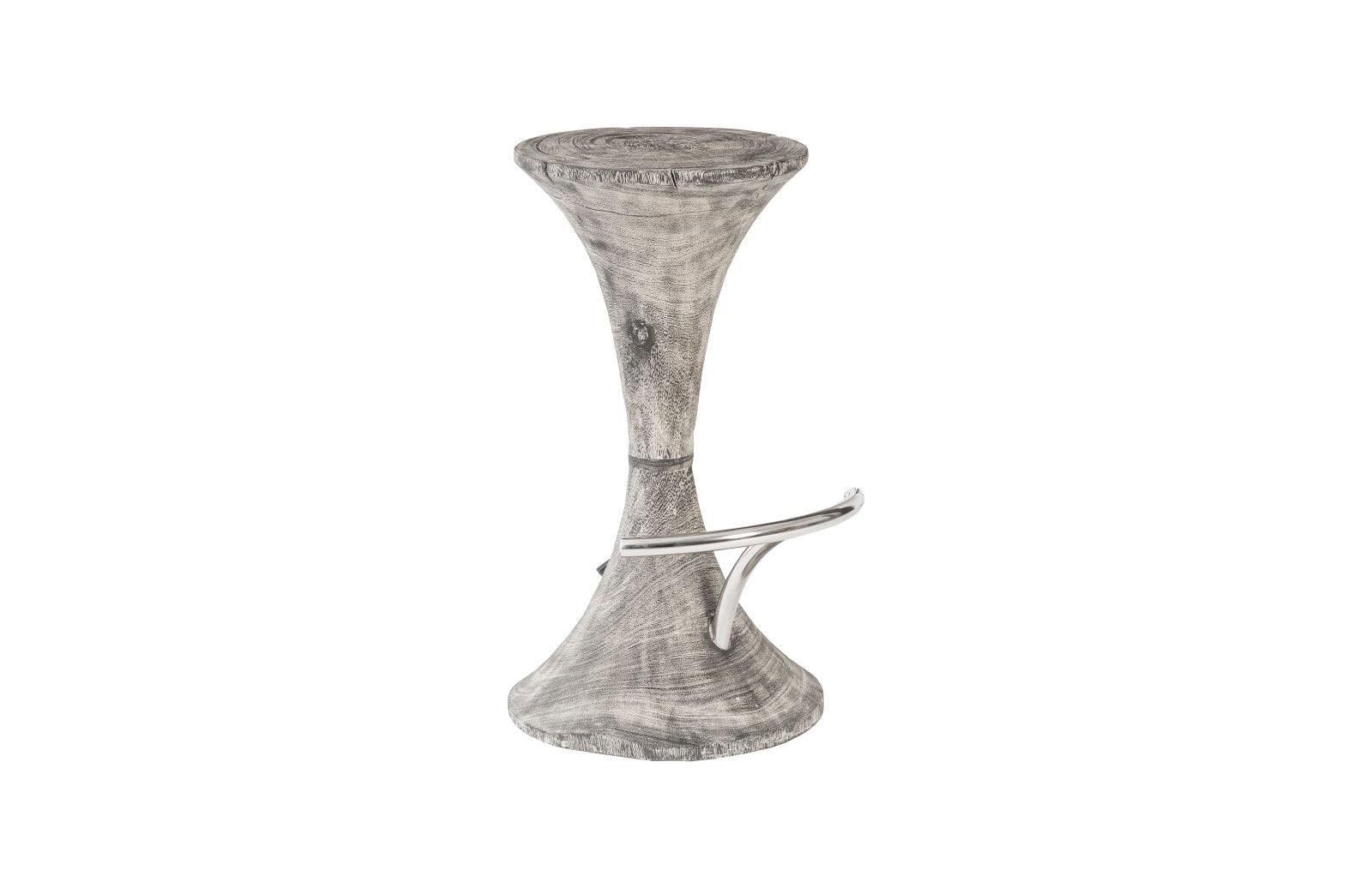 Phillips Collection Marley Bar Stool, Gray Stone Finish, Stainless Steel Foot Rest BAR STOOLS + COUNTER STOOLS