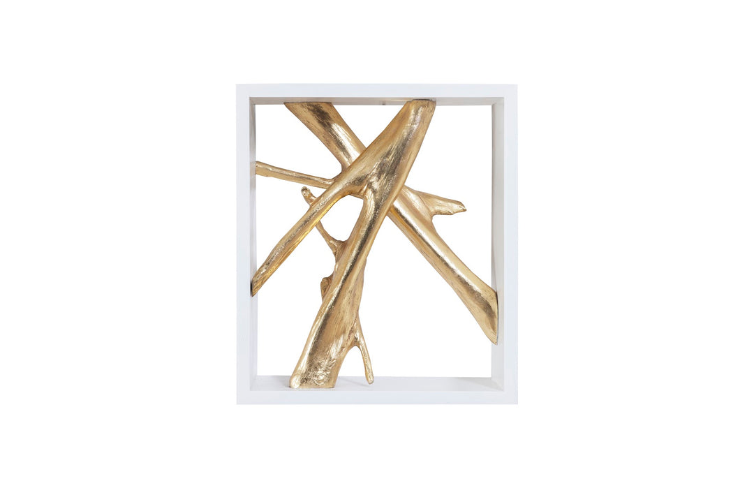 Framed Branches Wall Tile, White, Gold Leaf - Phillips Collection - AmericanHomeFurniture