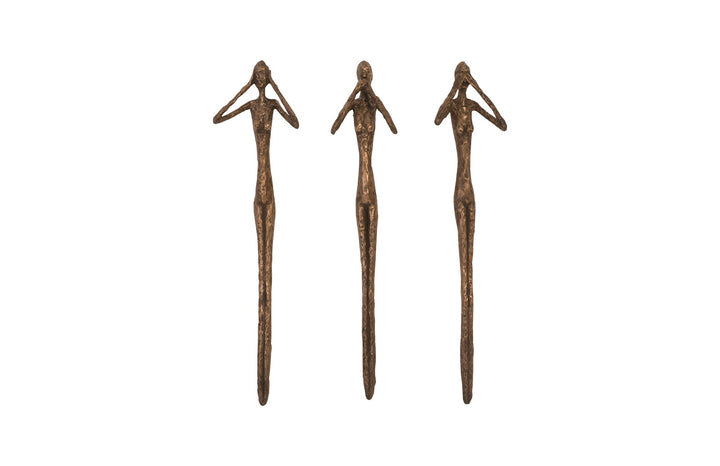 See, Speak, Hear No Evil Wall Art, Resin, Bronze, Set Of 3 - Phillips Collection - AmericanHomeFurniture