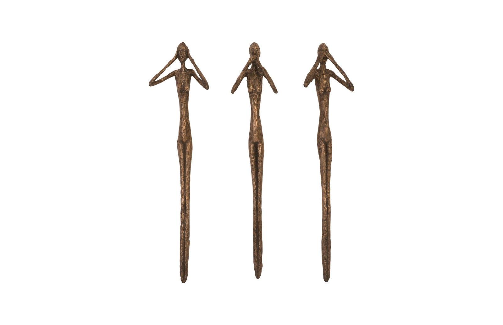 Phillips Collection See, Speak, Hear No Evil Wall Art, Resin, Bronze, Set Of 3 WALL ACCENTS