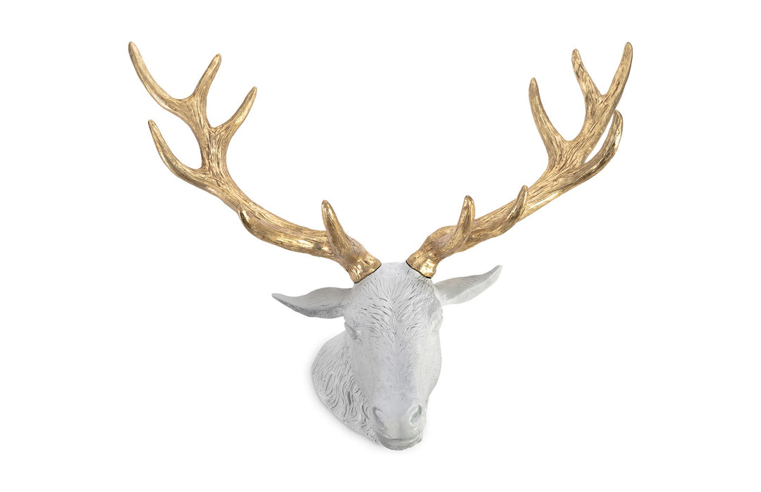 Stag Deer Head, White, Gold Leaf - Phillips Collection - AmericanHomeFurniture