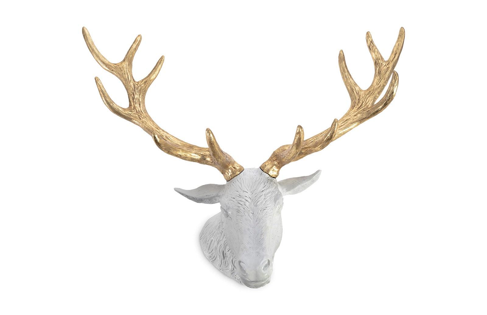 Phillips Collection Stag Deer Head, White, Gold Leaf WALL ACCENTS