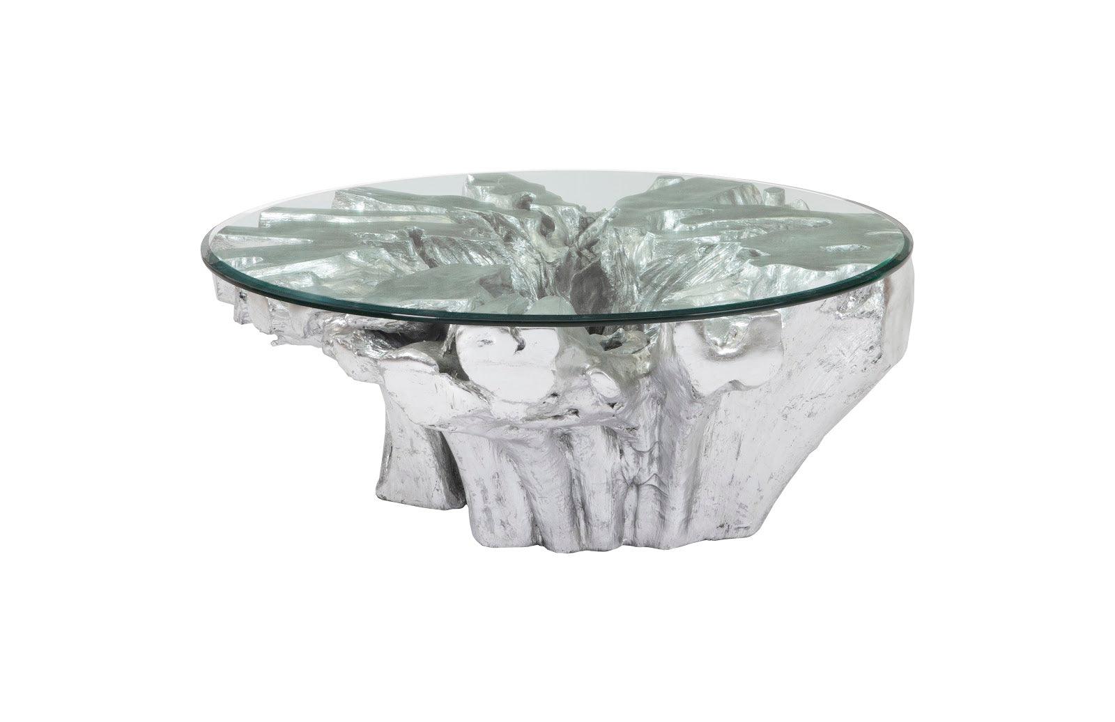 Phillips Collection Otis Root Coffee Table with Glass, Silver Leaf COFFEE TABLES
