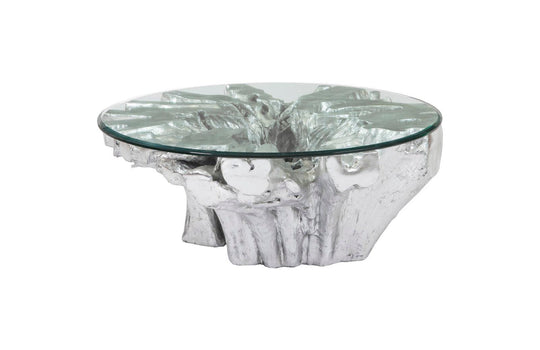 Phillips Collection Otis Root Coffee Table with Glass, Silver Leaf COFFEE TABLES